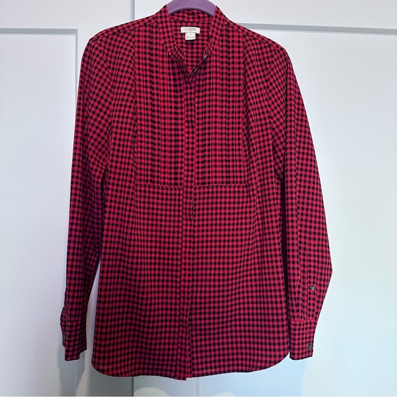 J.Crew Drapey Tuxedo Shirt in Red and Black Check - Picture 3 of 9